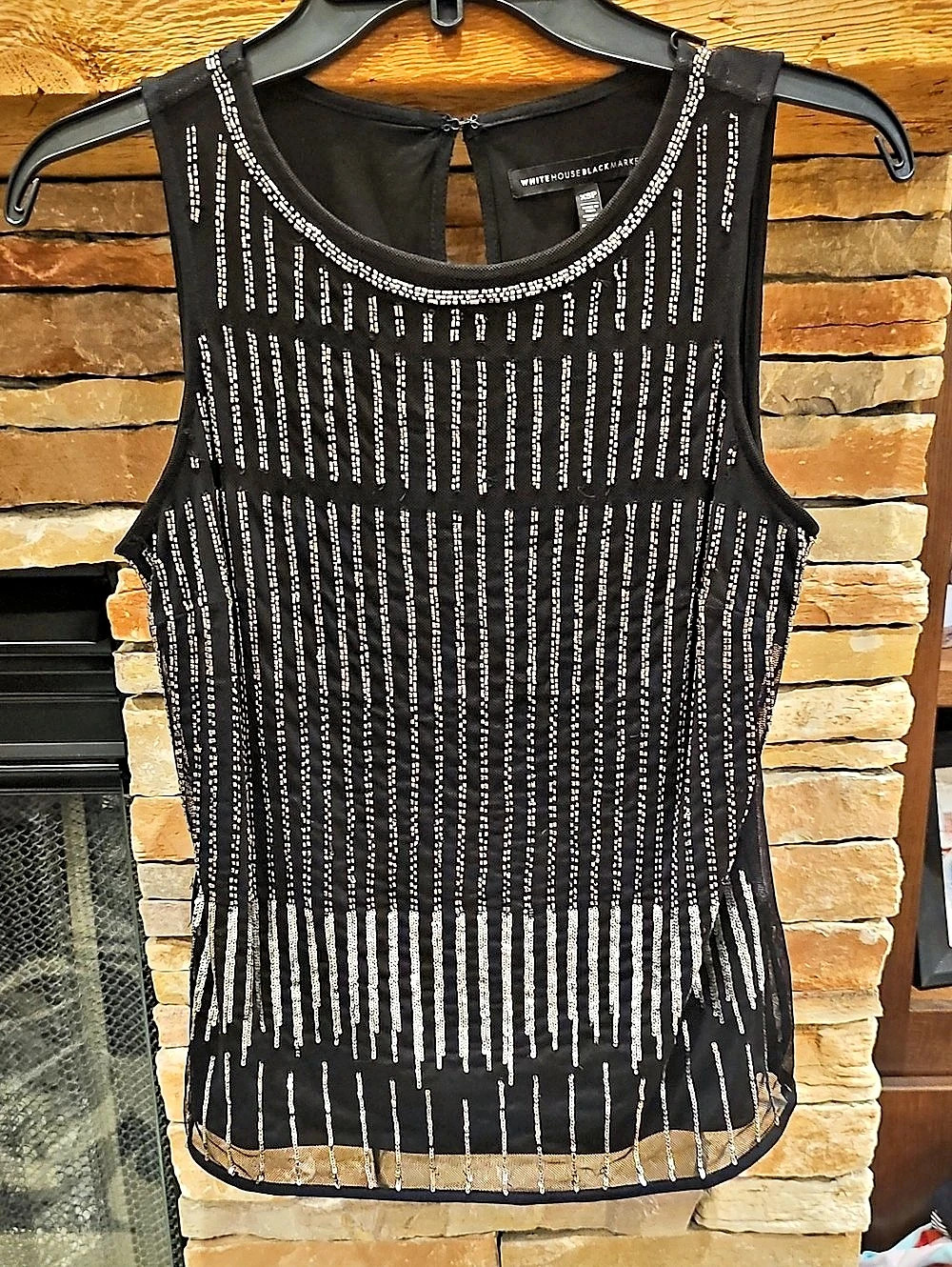 White House Black Market Black & Silver Beades Tank Top Size XSP Like New